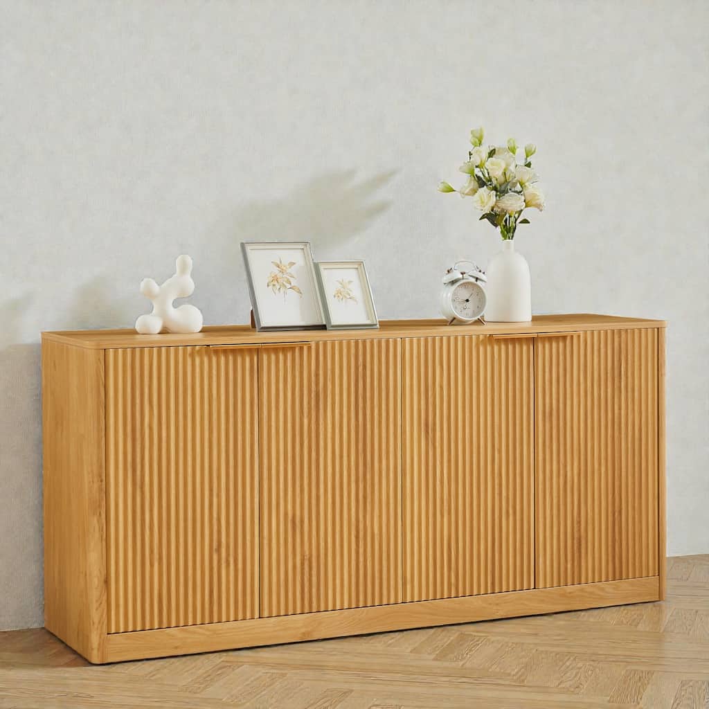 59'' Modern Wavy Sideboard, Natural Curved Storage Cabinet with 4 Doors for Living Room, Dining Room, Kitchen or Bedroom