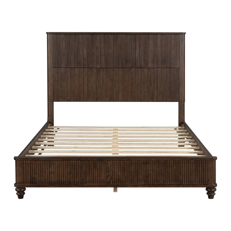 Modern Wood Bed Frame Solid Wood Platform Bed - Walnut - Queen