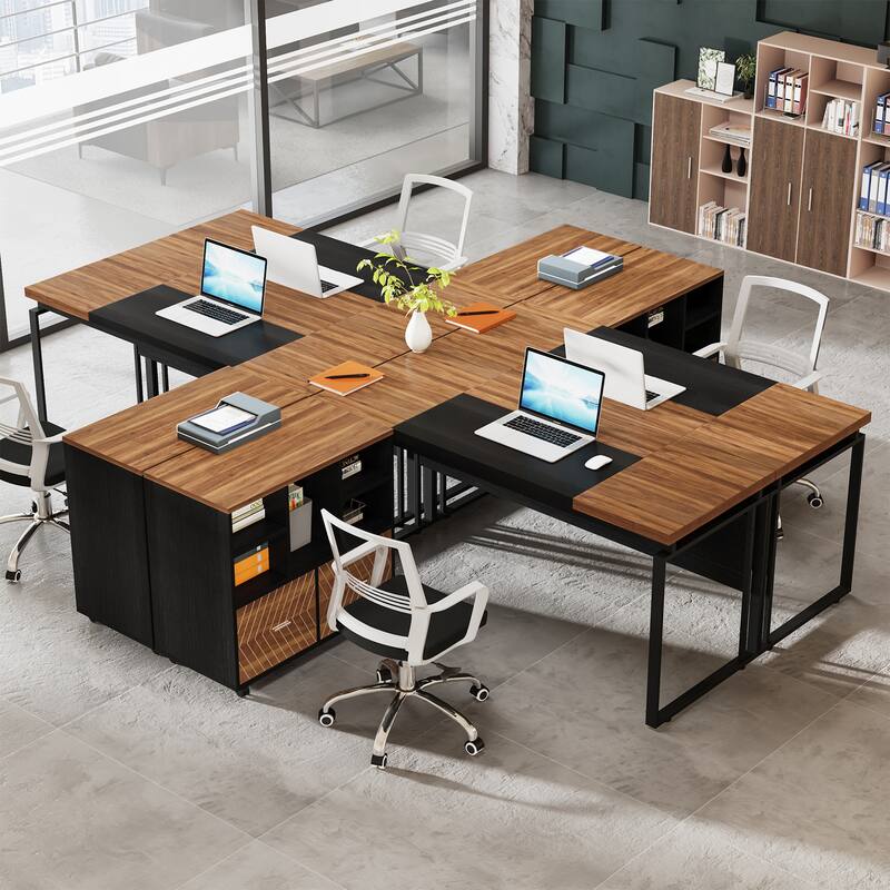63" L-Shaped Executive Desk with Reversible File Cabinet Office Desk with Storage Drawers