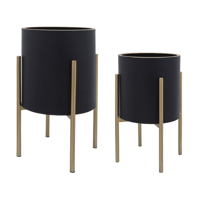 Modern Metal Round Planters on Stand - Set of 2
