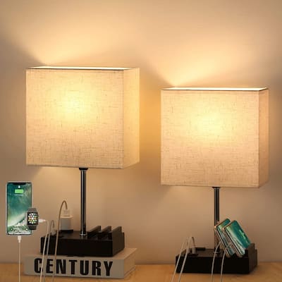 Set of 2 Bedside Lamps with Bulbs