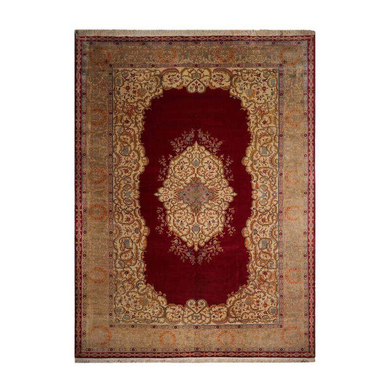 Hand Knotted 300 KPSI Tabriz Burgundy 100% Wool Traditional Area Rug - 11' 2'' x 15' 10''