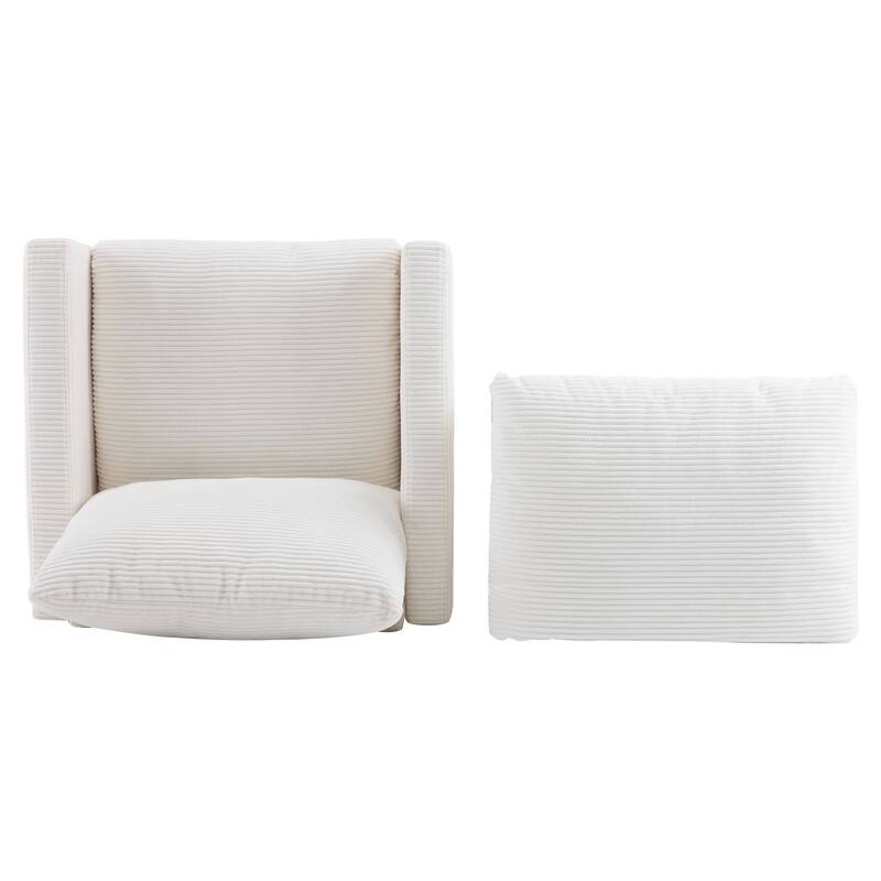 Corduroy Armchair Set with Ottoman