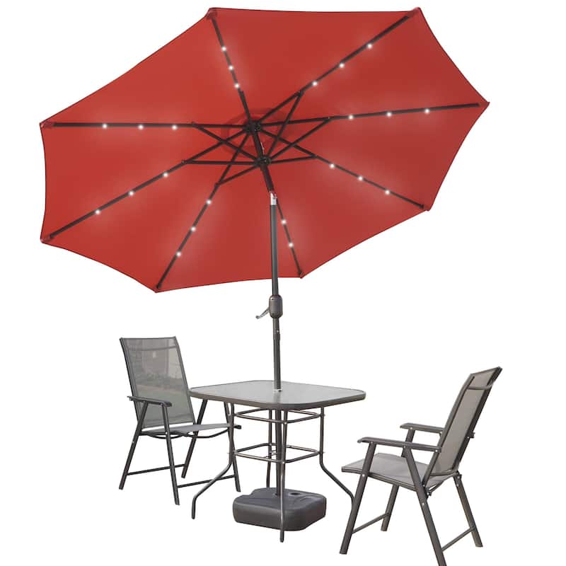 Sierra 9 ft Patio Tilt & Crank Patio Table Market Umbrella With Solar LED for Summer Beach Backyard