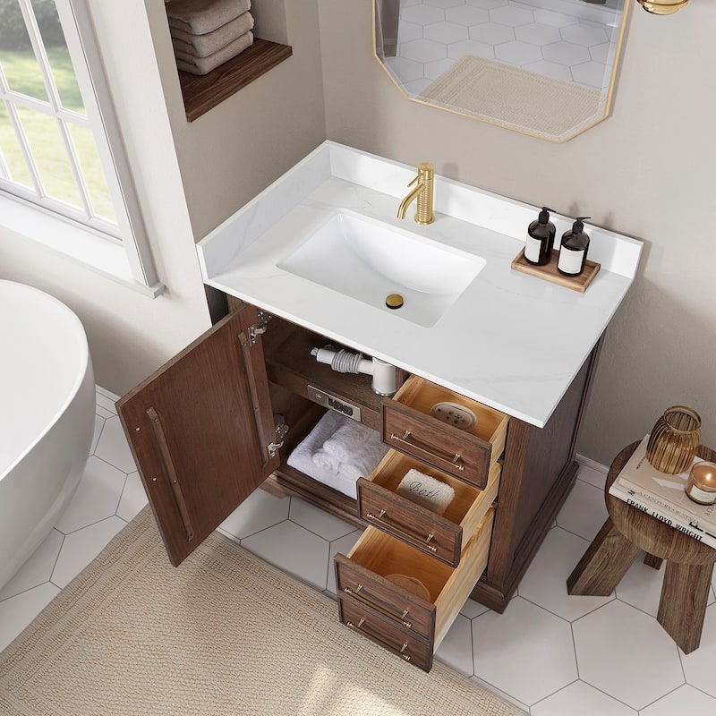 Tokyo Bath Vanity with Quartz Stone Top without Mirror