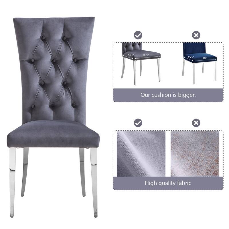 Velvet Tufted Upholstered Dining Room Chairs in Buttons Tufted High Back and Mirror Stainless Steel Legs