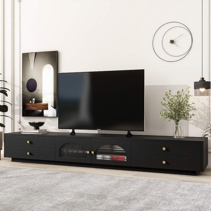 86.6" Modern TV Stand with Fluted Glass Doors