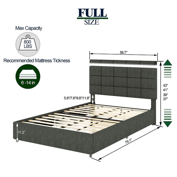 Full Size Gray Linen Upholstered Platform Bed with 4 Drawers