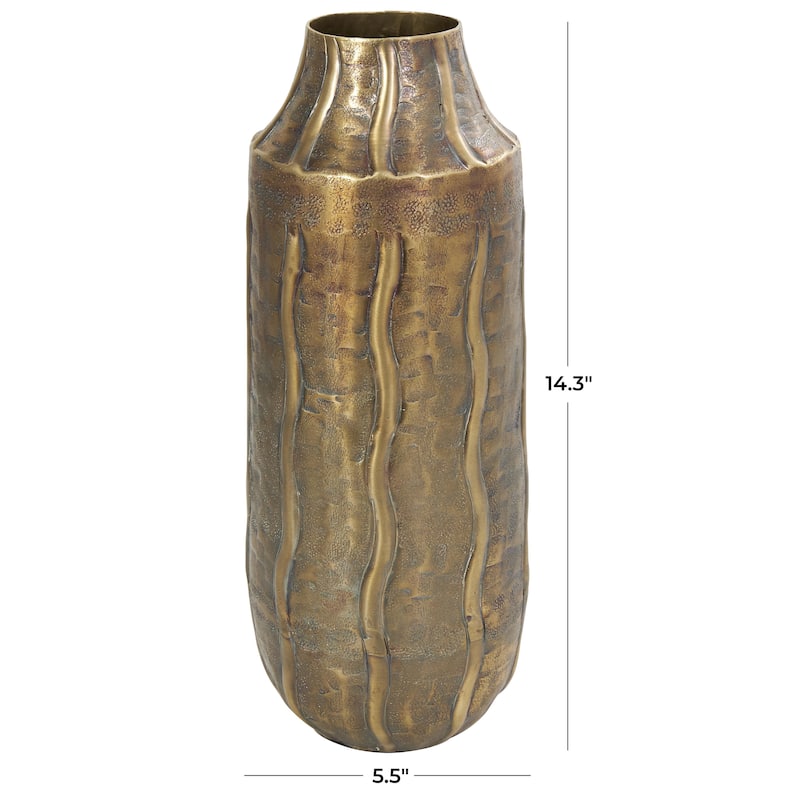 Metal Snakeskin Inspired Decorative Vase with Dimensional Wavy Accents - Brass - Roche River Decor