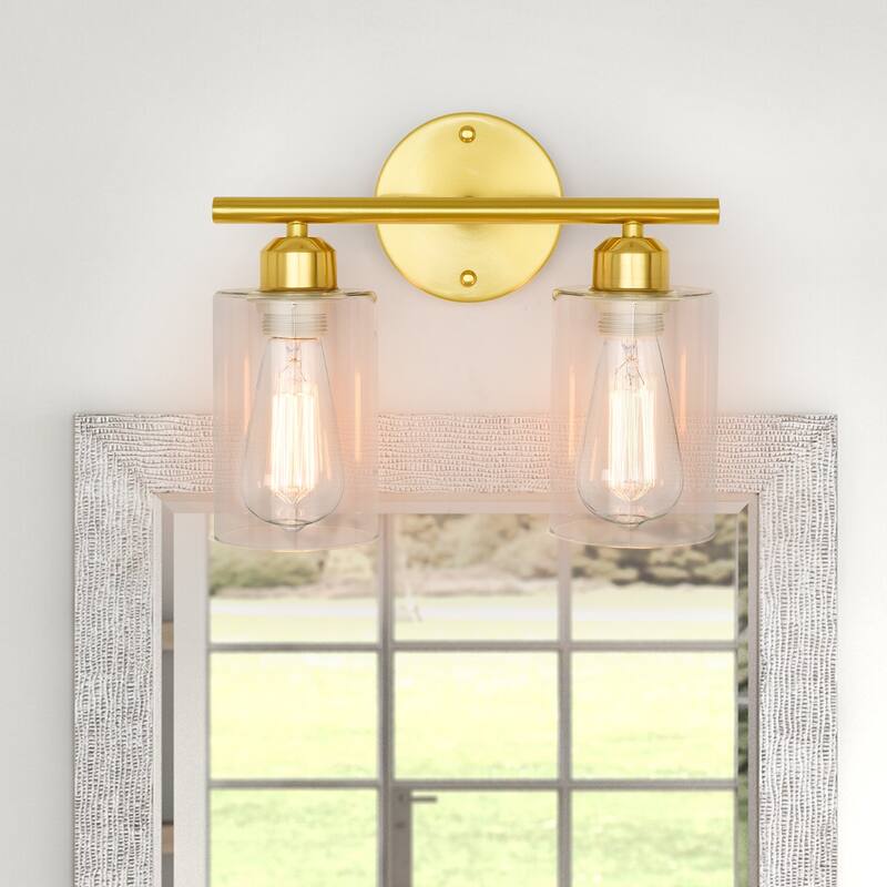 Starsky 2-Light 13inch Modern Bathroom Vanity Light Wall Sconces with Cylinder Glass Shade