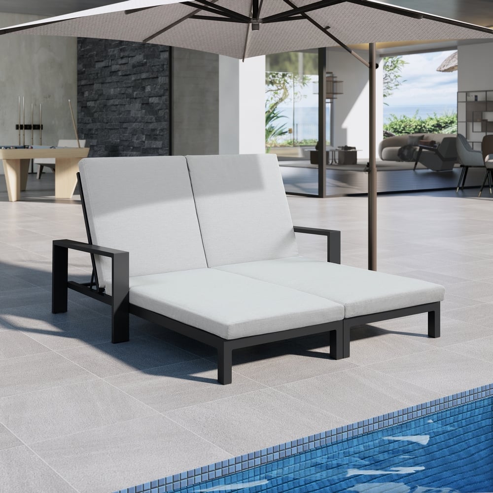 Benton Modern Aluminum Lounge Outdoor Double Chaise with Cushion