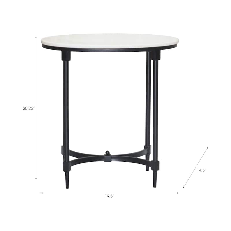 Marble Side Table Round Top Metal Base Small Spaces Home Decor