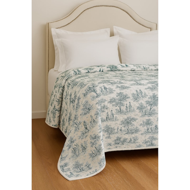 Toile Quilted Coverlet Full/Queen Green
