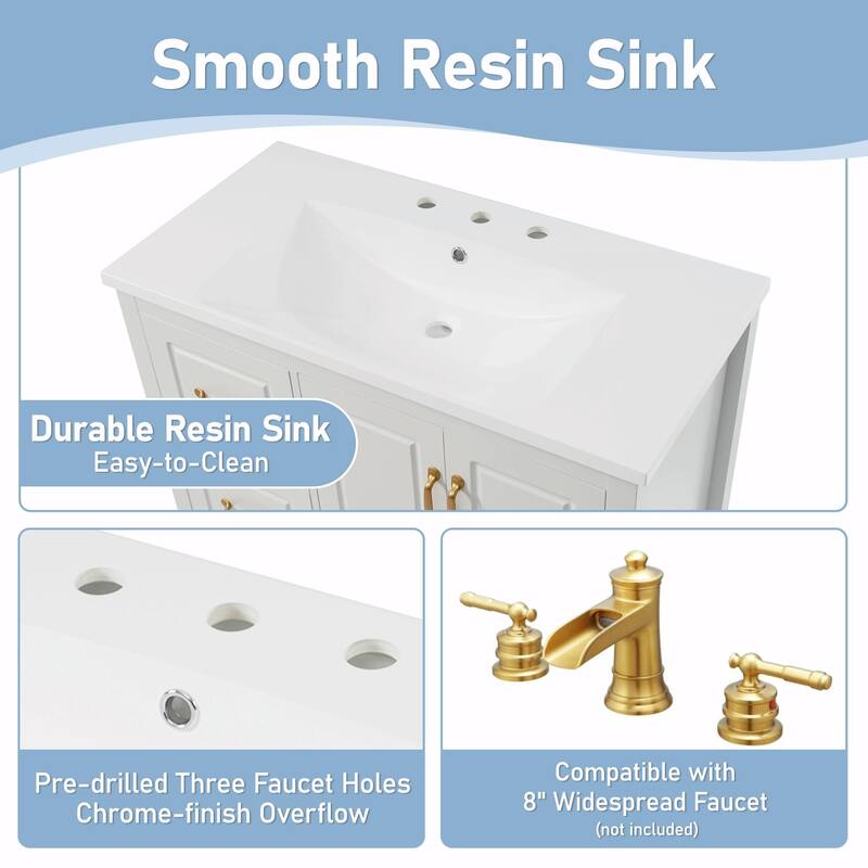 36-Inch Bathroom Vanity with Sink, One Cabinet with Soft-Closing Doors, 4 Soft-Closing Drawers