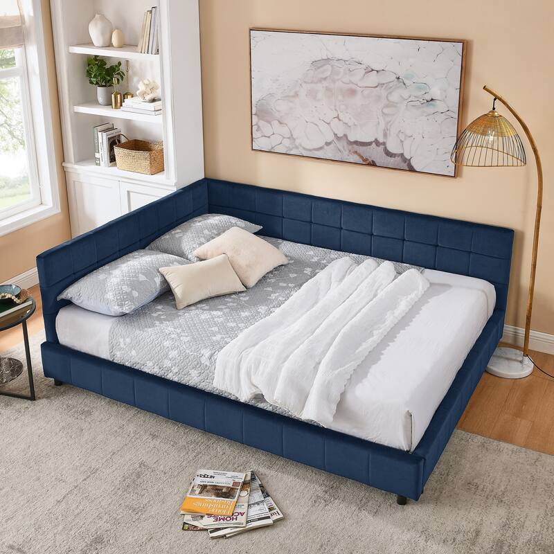 Queen Size Upholstered Tufted Bed Frame, Sofa Bed Frame With Comfortable Backrest And Armrests