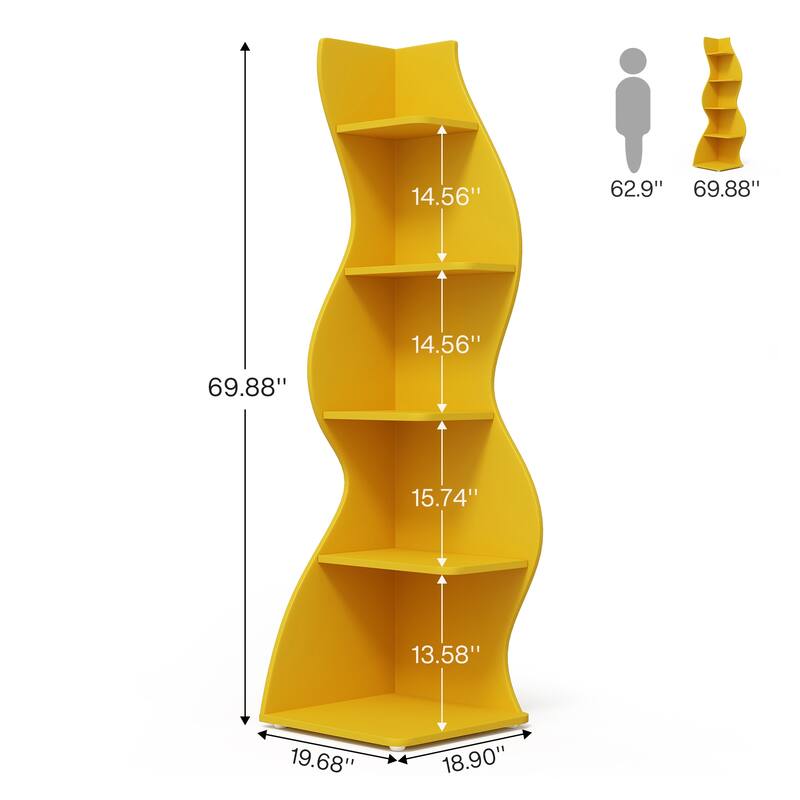 Modern Wood Corner Shelf, 5-Tier Bookshelf Bookcase for Living Room