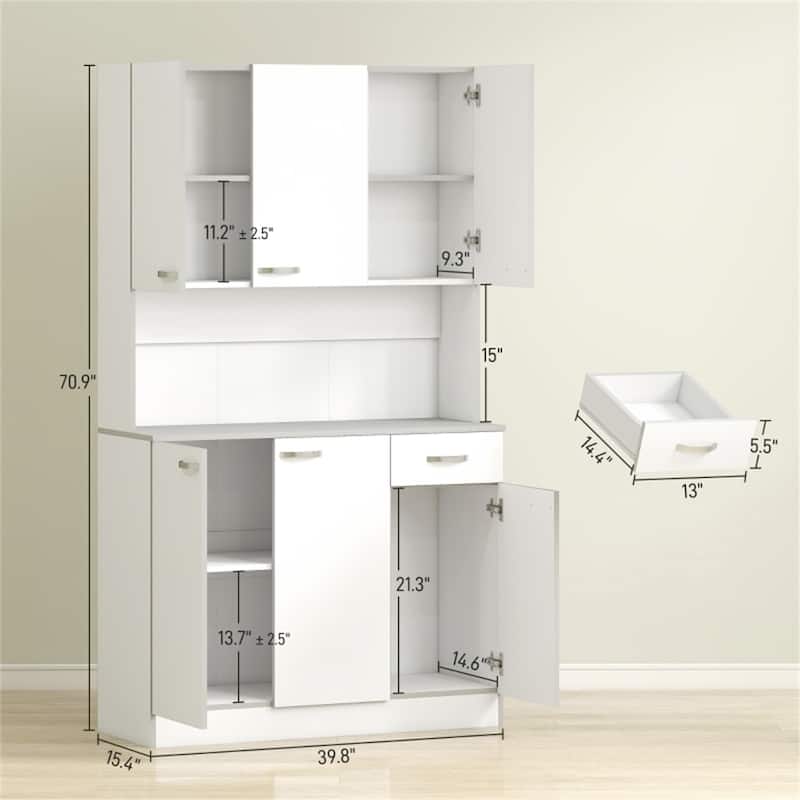 Particle Board Kitchen Pantry Cabinet with Drawer and Countertop - 39.8"W x 15.4" D x 70.9"H