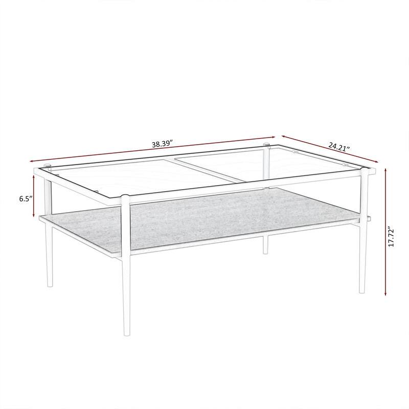 Rectangle Coffee Table with Gray Tempered Glass top & Metal Legs, Modern Table for Living Room