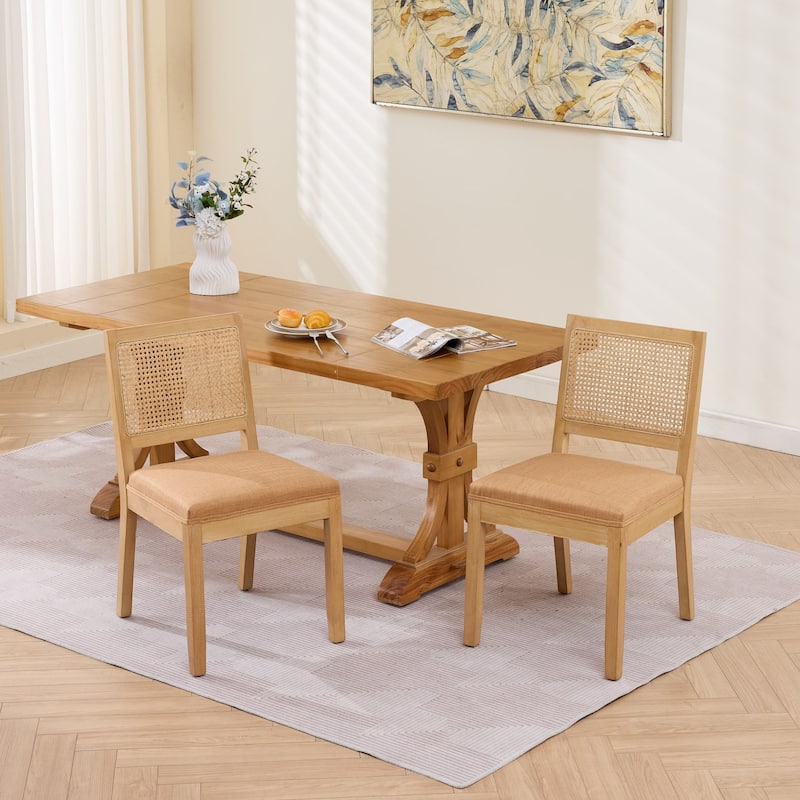 Farmhouse Rattan Dining Chairs Set of 2,Kitchen & Dining Room Chairs, Cane Upholstered Kitchen Side Chair with Hardwood Frame