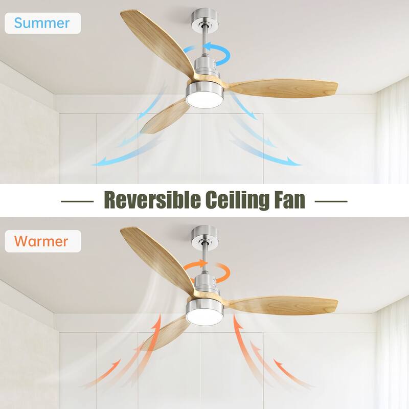 52 Inch Integrated LED Ceiling Fan with Light and Remote Control Solid Wood Blades for Living Room