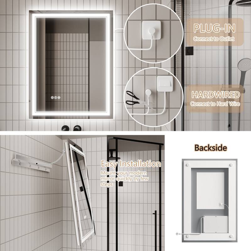 Rectangle Frameless Anti-Fog Wall Mounted LED Light Bathroom Vanity Mirror
