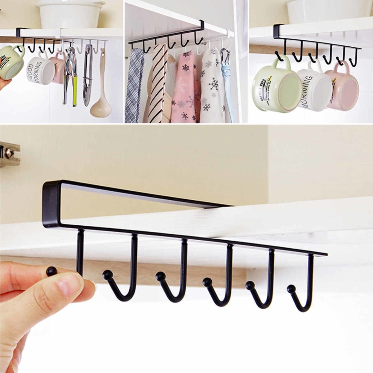 Shop Durable Under Shelf 6 Hooks Cup Holder Hang Kitchen Cabinet