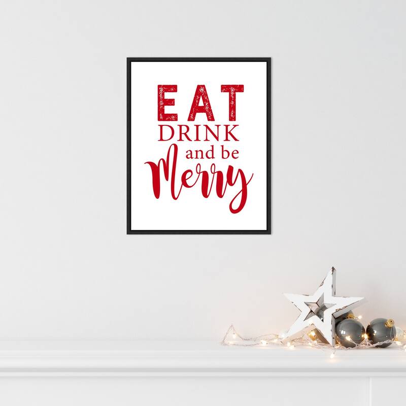 Eat Drink and Be Merry Red by Amanti Art Portfolio Framed Canvas Wall Art