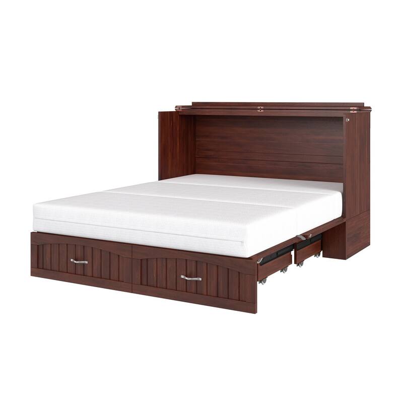 Murphy Bed Chest with 6 inch Memory Foam Folding Mattress, Built-In Charging Station and Storage Drawer, Full