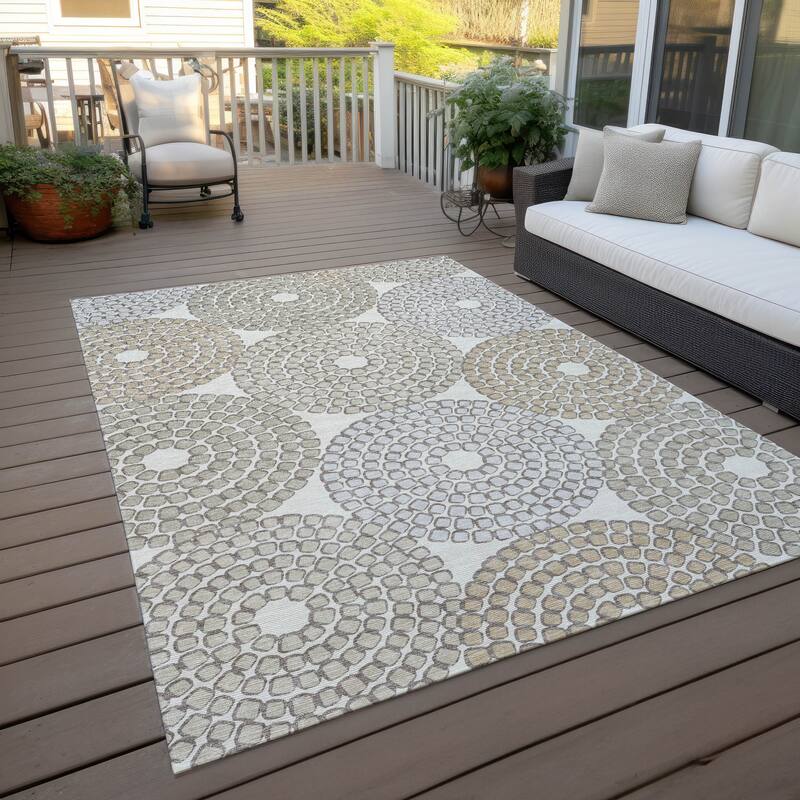 Machine Washable Indoor/ Outdoor Chantille Contemporary Rug - Ivory - 5' x 7'6"