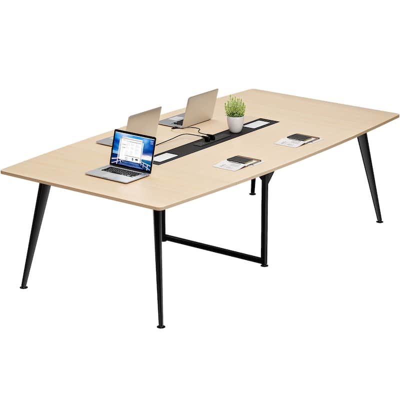 Moasis 6FT/8FT Conference Table Boat Shaped Meeting Table with Rectangle Grommet - Brown-8ft