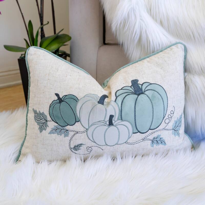Embroidered Pumpkin Lumbar Throw Pillow - Fall Harvest Accent Cushion
