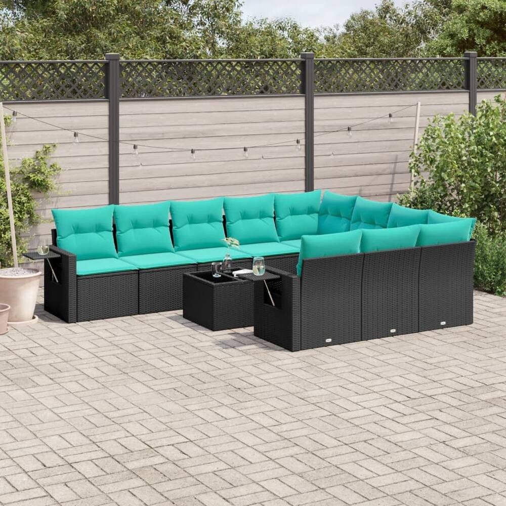 vidaXL Patio Sofa Set with Cushions Outdoor Conversation Furniture Poly Rattan - 24.4 x 24.4 x 27.2