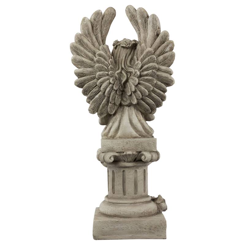 17" Peaceful Angel on Pedestal Candle Holder Outdoor Statue