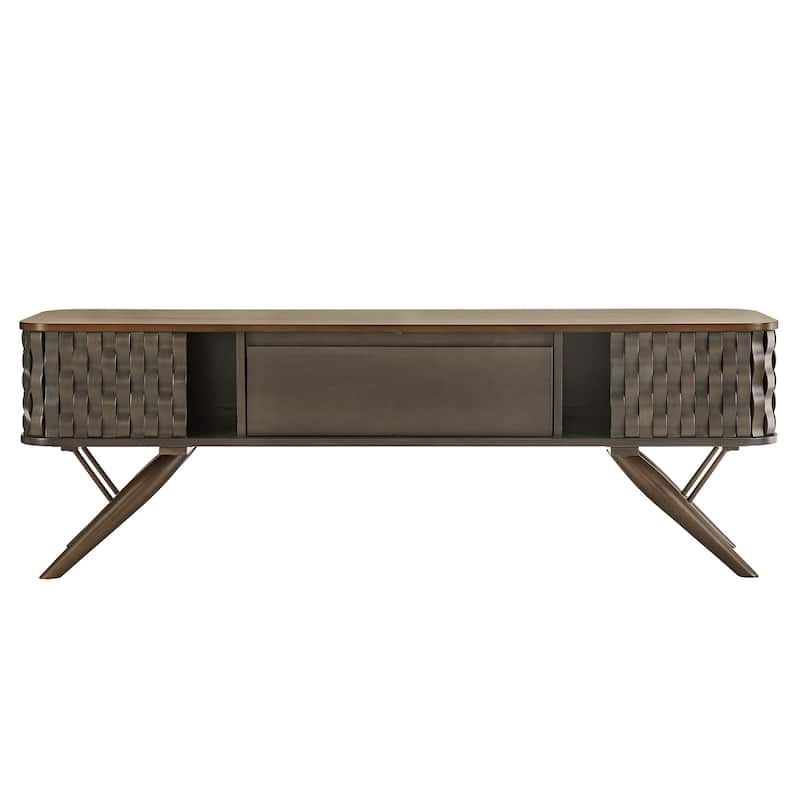 Bernal Two-tone Walnut Finish Rippled Wood Design TV stand by iNSPIRE Q Modern