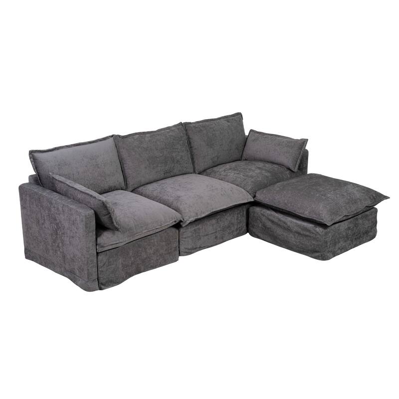 93" Modular L-Shaped Sectional Sofa with Movable Ottoman, 4-Seater Living Room Couch