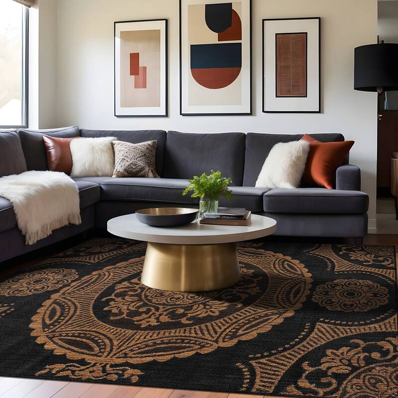 Beverly Rug Blue Medallion Indoor Outdoor Rug, Outside Carpet for Patio, Deck, Porch