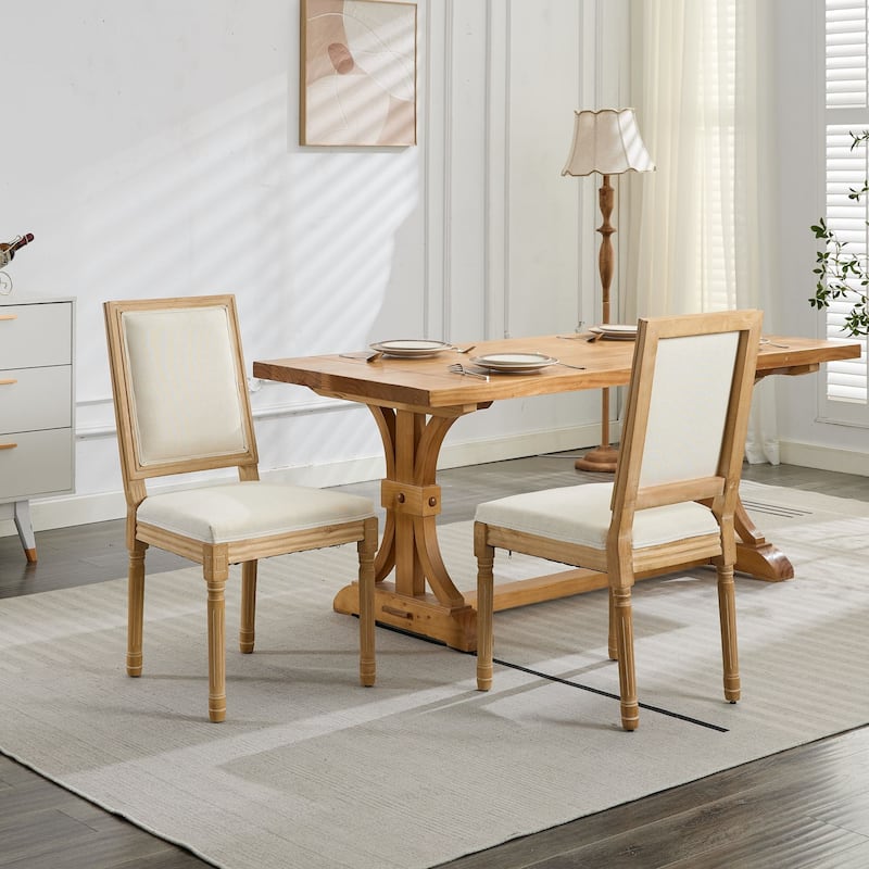 Dining Chairs with Backrest and Carved Solid Wood Frame (Set of 2)
