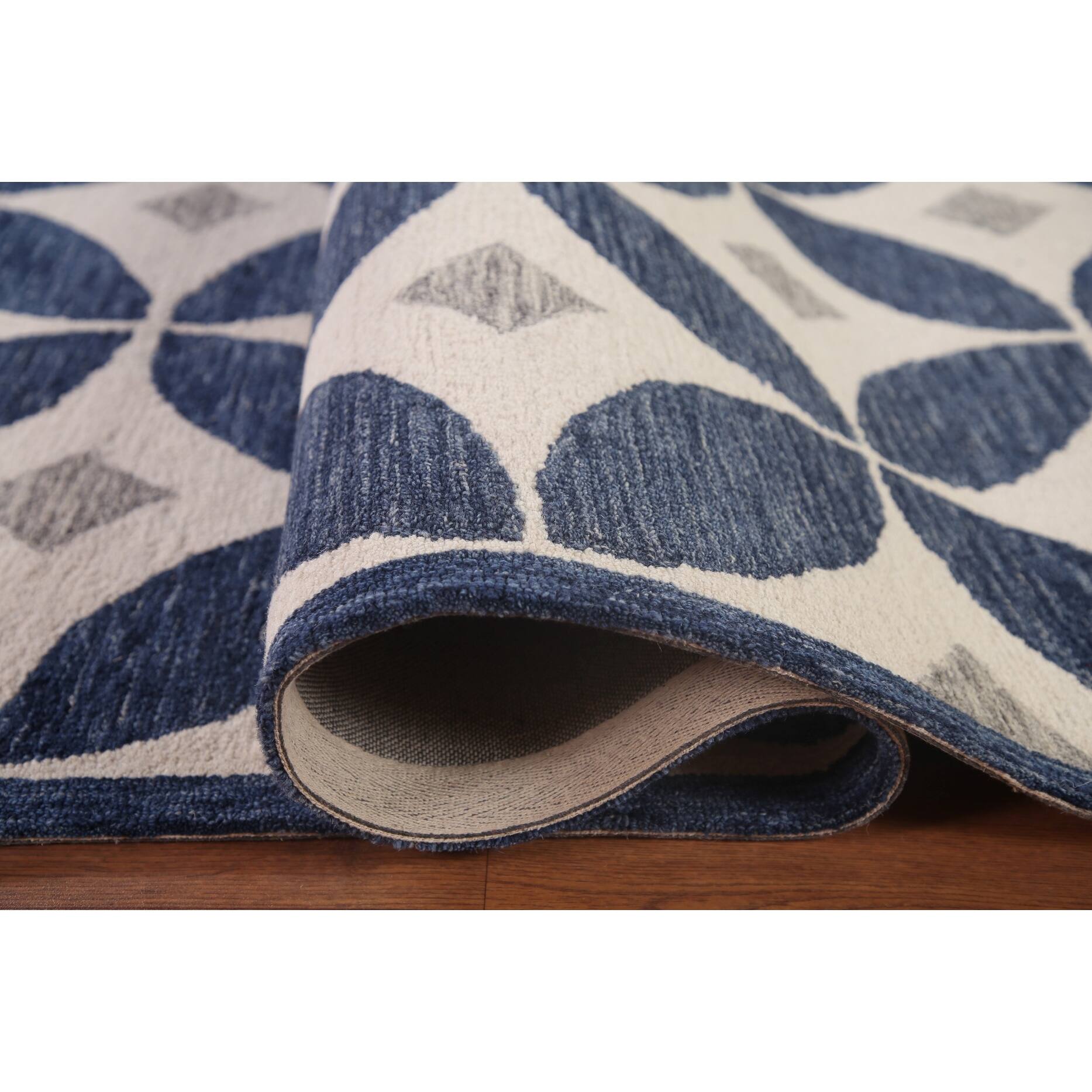 Ivory/ Blue Circles HandTufted Modern Rug Contemporary Carpet Bed