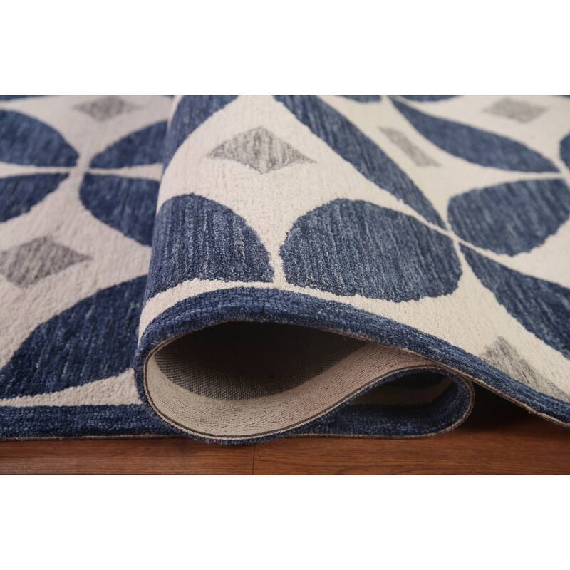 Ivory/ Blue Circles Hand-Tufted Modern Rug Contemporary Carpet