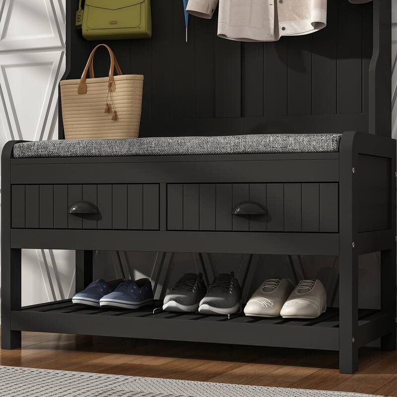 Timechee 34.3'' Wide Hall Tree with Bench and Shoe Storage