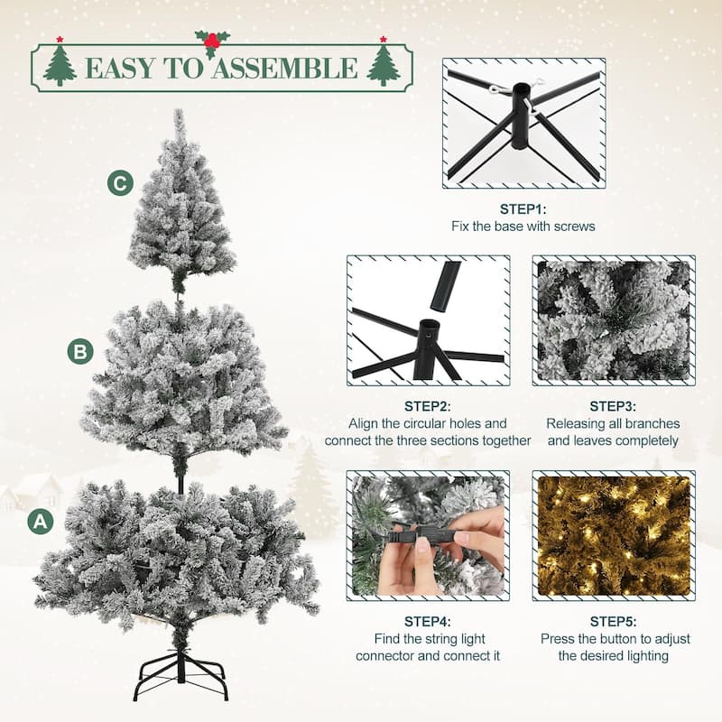 6 Ft Pre-Lit Snow Flocked Artificial Christmas Tree