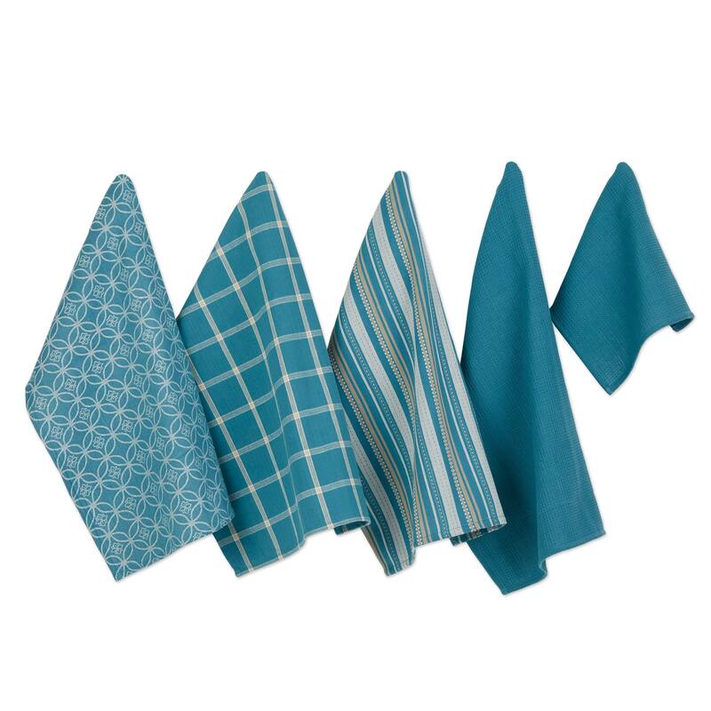 DII Assorted Kitchen Dishtowel & Dishcloths (Set of 5) - Storm Blue