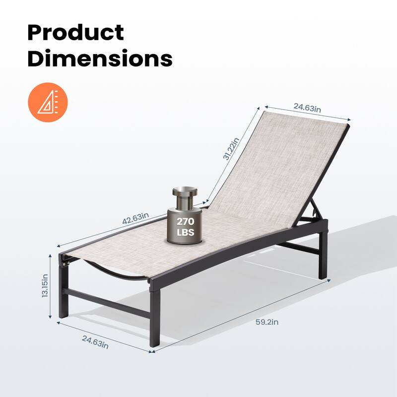 Pellebant Adjustable Aluminum Patio Chaise Lounge Chairs Outdoor (Set of 2)