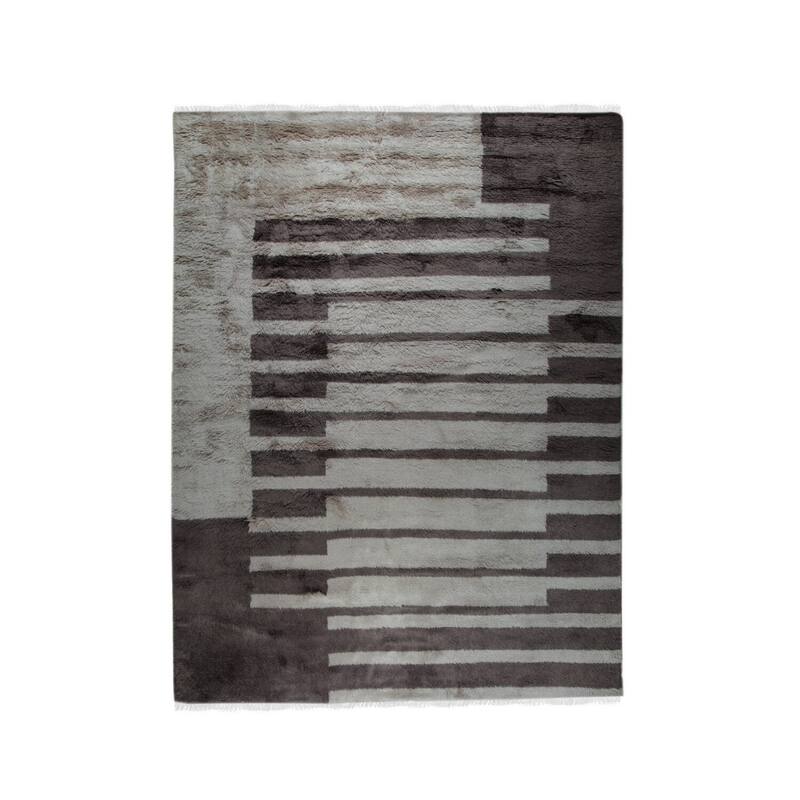 Brown Hand-Knotted Wool Art Deco Rug, 9' x 12', soft elegant area rug - L