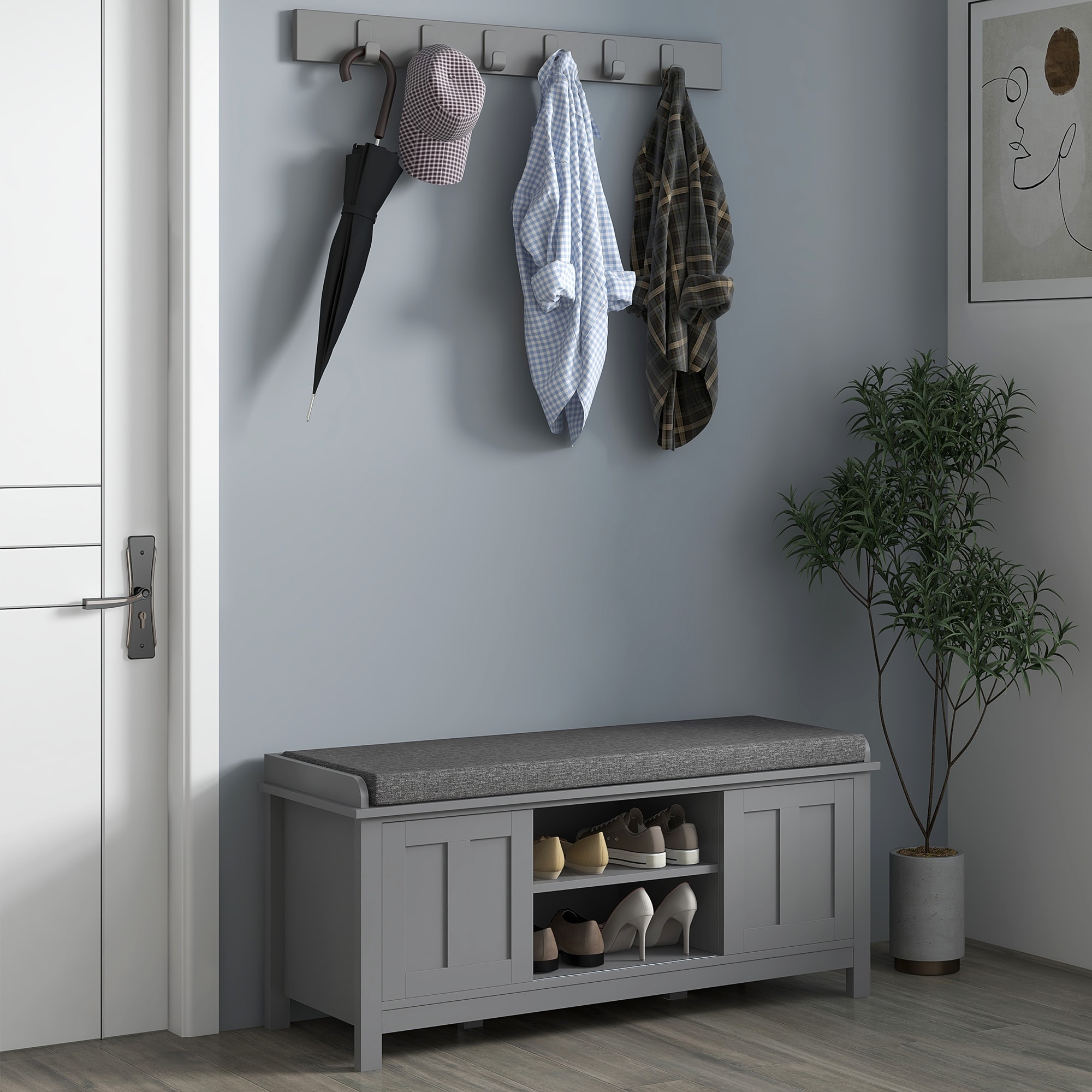 Featured Upholstered Seat, Entryway Shoe Bench with Adjustable Shelves, Storage Bench Ottoman Bench for Living Room