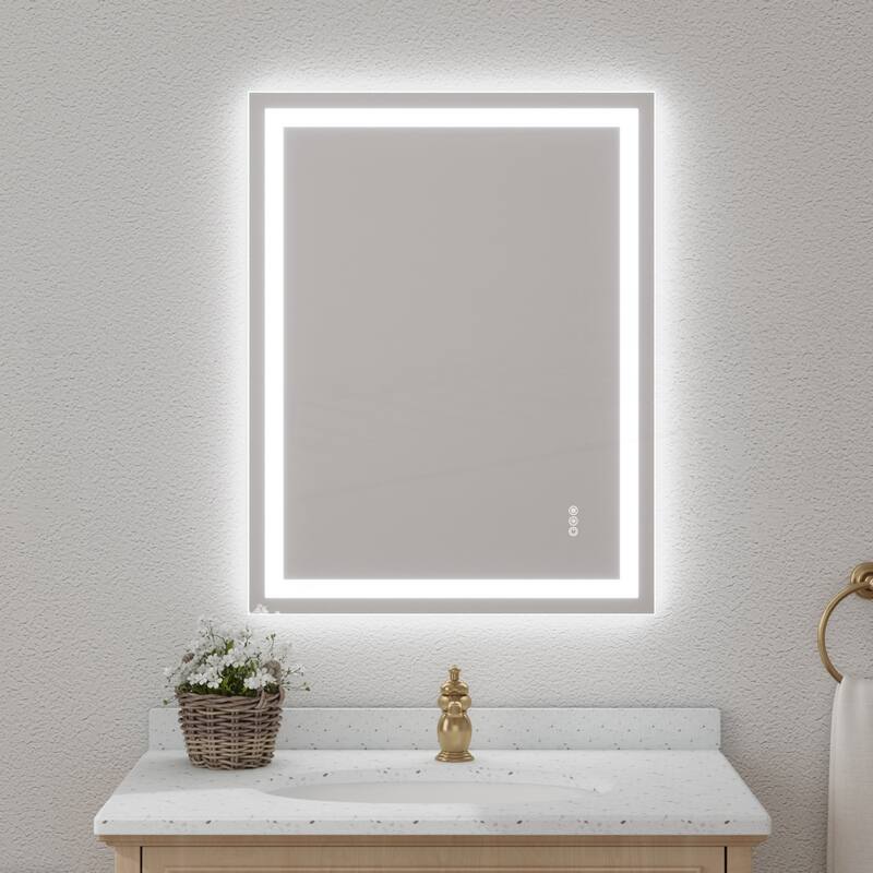 Frameless Tempered MirrorDual LED Light StripsFront and Back Lighting - 28x36