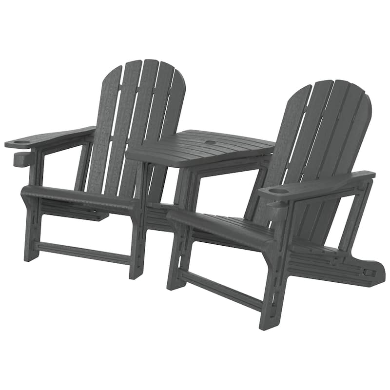 Polytrends Coastline Outdoor Poly Adirondack Chair Set with Connecting Tray & Cup Holder - Gray
