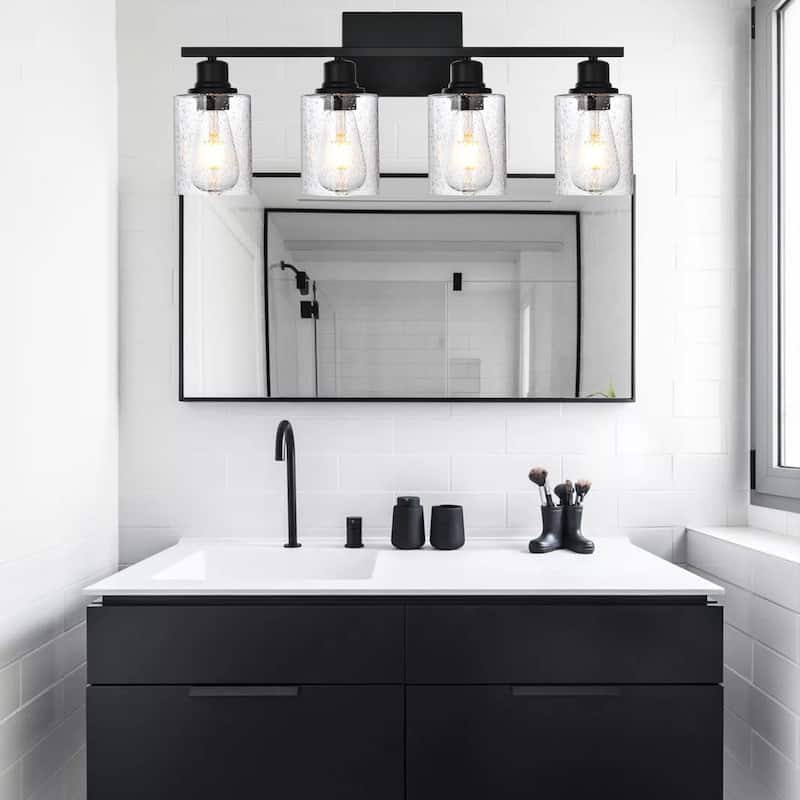 4-Light Wall Light Industrial Glass Wall Sconce, Bathroom Wall Light Seeded Lampshade Wall Lamps for Vanity Mirror Living Room