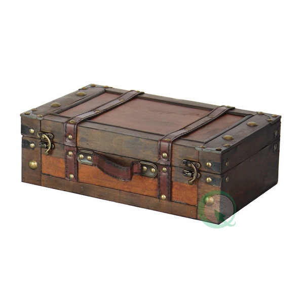 Wooden Vintage Luggage Trunks Antique Carry on Suitcase Storage Box with Hinged Lids Old Fashioned Decorative Box brown On Sale Bed Bath Beyond 10018590