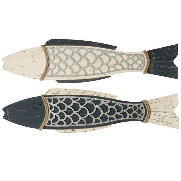 Shop Couple Fish Dark Blue And White Wood Wall Decor Set Of 2